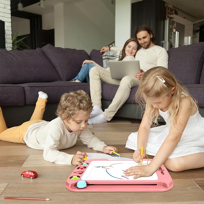 SGILE Large Magnetic Drawing Board for Kids, Toddlers Toys for 1 2 3 4 Year Old, Etch & Sketch Pad with 4 Stamps, Learning and Educational Toys for Boys Girls Gift, 16 ×13 in (42 x 32 CM), Light Pink
