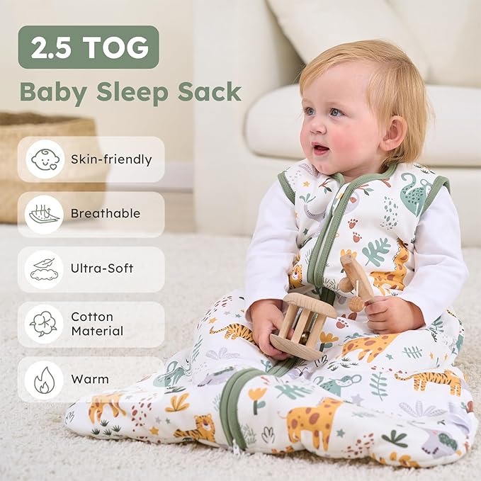 Baby Sleep Sack 0-6 Months, 2.5 TOG Cotton Winter Baby Wearable Blanket with 2-Way Zipper, Warm Soft Sleeping Bag for Newborn Infant Boy Girl, Small Giraffe