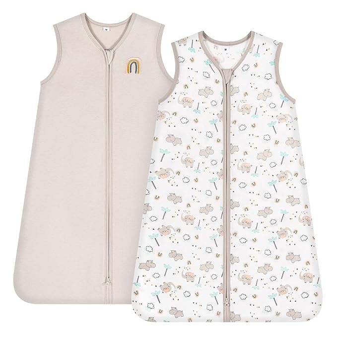 TILLYOU 2 Pack Baby Sleep Sack 18-24 Months 100% Cotton Wearable Blanket 0.5 TOG Sleeveless Summer Sleep Sacks with 2-Way Zipper, Happy Forrest & Nude