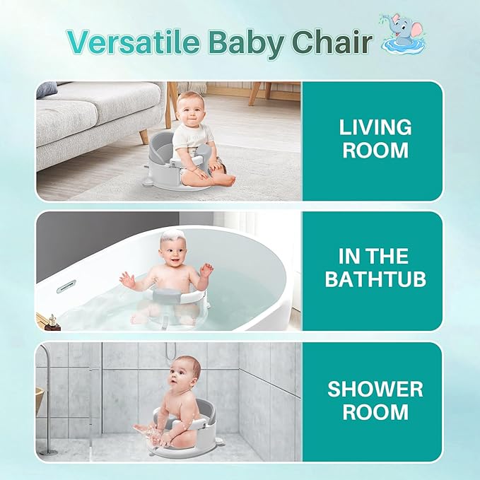 Inaya Baby Bath Seat for Babies 6 Months & Up, Non-Slip, Safe and Comfortable Bathub Chair for Sitting-Up, Ideal Open Design – Essential Bath Time Support (Blue)