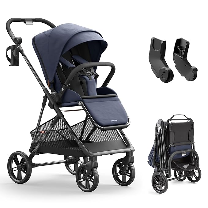 MAMAZING Air Lux Baby Stroller, Strength Carbon Fiber Frame & Only 15.8lbs, Newborn Stroller with Car Seat Adapter, One-Hand Compact Folding & Reversible Seat, Infant Insert & Cup Holder Included
