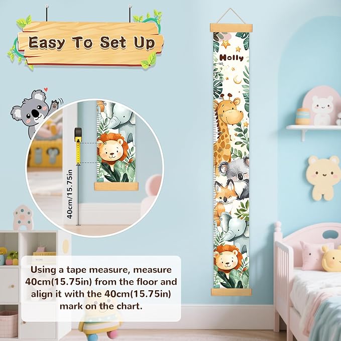 Personalized Name Kids Height Wall Chart,Animals Canvas Height Chart for Kids, Growth Chart for Wall Baby Room Nursery,Toddler Height Wall Chart Hanging Rulers for Children Bedroom Playroom Wall Decor