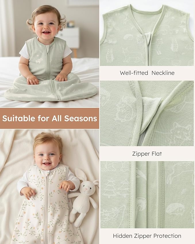 Yoofoss Baby Sleep Sack 12-18 Months Wearable Blanket for Babies 100% Organic Cotton 2-Way Zipper TOG 0.5 Toddler Sleeping Sack 3 Pack, Comfy Lightweight Sleep Sacks