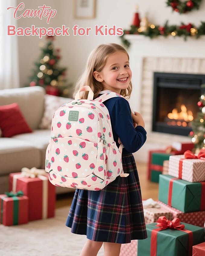CAMTOP Toddler Backpack for Boys Girls 2-4, Kids Backpacks for Kindergarten Preschool, 12" H Small Bookbag for Daycare Travel (L - Pink Strawberry, 15"- Fit A4 Folder)