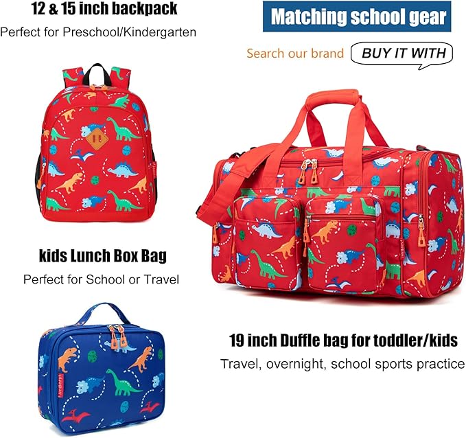 JinBeryl Toddler Backpack for Boys or Girls, Little Kids Backpack for Preschool or Kindergarten (Dinosaur Red, Mini)