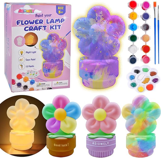 ASIOWELY Paint Your Own Lamp Kits,Arts and Crafts for Girls 8-12,DIY Arts Supplies for Kids Toys Ages 4-6-8,Flower Night Light Painting for Girl 5-10,Birthday Christmas Gifts for 3-12+ Years Old