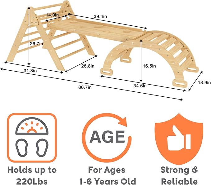 Avenlur Hazel 5-in-1 Indoor Climbing Gym - Waldorf and Montessori Climbing Set with Triangle Ladder, Climbing Ramp, Arch Climber, Rocker, and Slide - Montessori Toys for Children 18mo to 7yr (Colored)