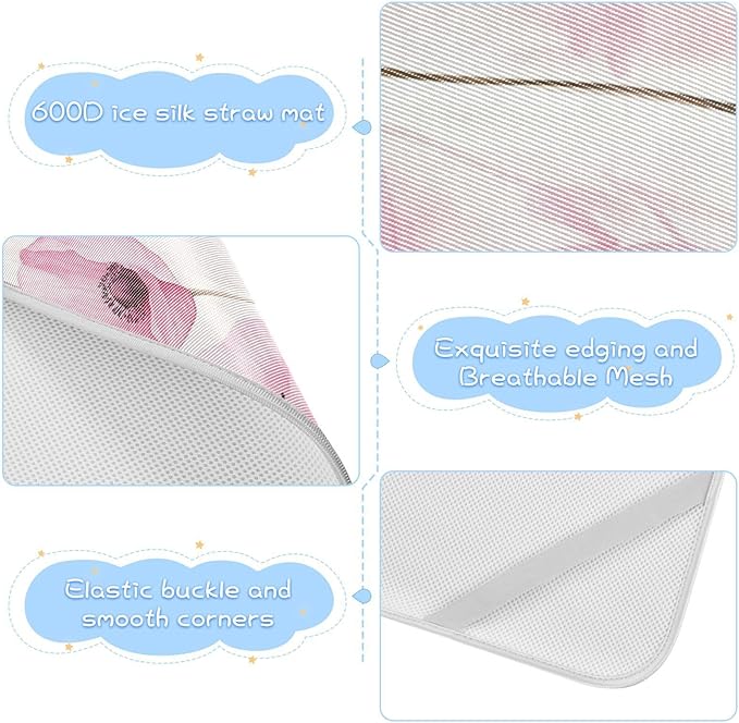 Pink Flowers Cooling Baby Mattress Protector 28" x 52" Reusable Crib Bumper Pads for Baby&Toddler