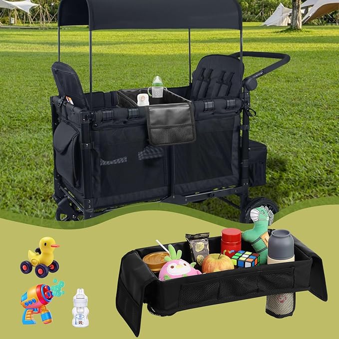 Myvikcar Stroller Snack Tray with Anti-Falling Bottle Holders for Wonderfold Wagon,Waterproof Faux Leather Interior,Easy to Install and Remove( W1,W2)