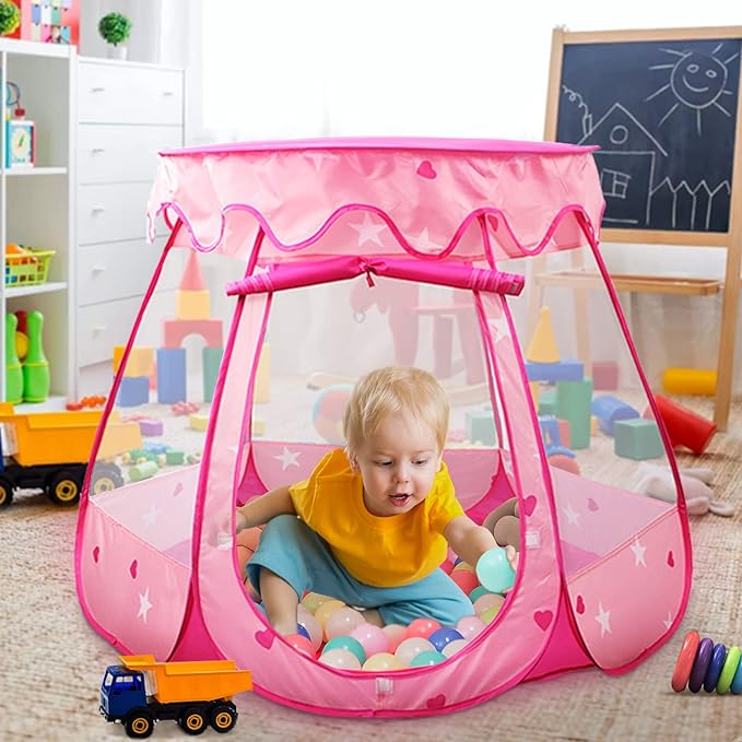 Pop Up Princess Tent with Star Light, Toys for 1 2 3 Year Old Girl Birthday Gift, Baby Girl Toys, Ball Pit for 12-18 Months Toddler Gift, Easy to Pop Up and Assemble(Pink)