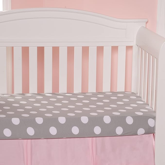 2 Pack Fitted Crib Sheets for Girls in 100% Jersey Knit Cotton – Baby Girl Crib Mattress Sheets in Pink and Purple Heart and Polka Dot Designs by Everyday Kids; Sweet Baby Girl Nursery Theme