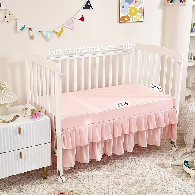 3-Piece Pink Crib Bedding Set for Girls - Ultra Soft & Skin Friendly Baby Girl Bedding Crib Set Includes Crib Comforter, Sheet & Skirt (Light Pink)