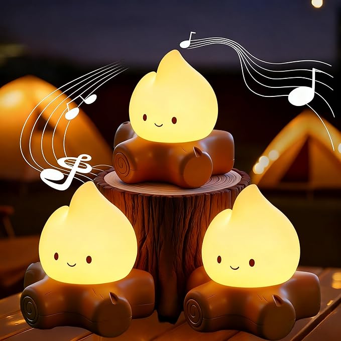 3 PCS Campfire Night Light, Rechargeable Flame Lamp, Cute Desk Lamps for Table Decorations, Flameless Candles Lights Gifts for Kids Teens Friends, Suitable for Birthday Party Holiday Camping Decor