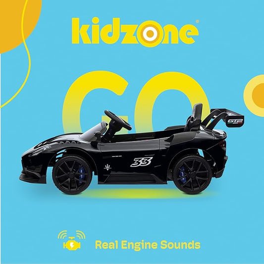 Kidzone 12V Ride On Car for Kids,Licensed Maserati GT2 Electric Battery Powered Sports Car Toy w/Remote Control & Manual Drive, LED Lights, Bluetooth & USB & AUX Port - Black
