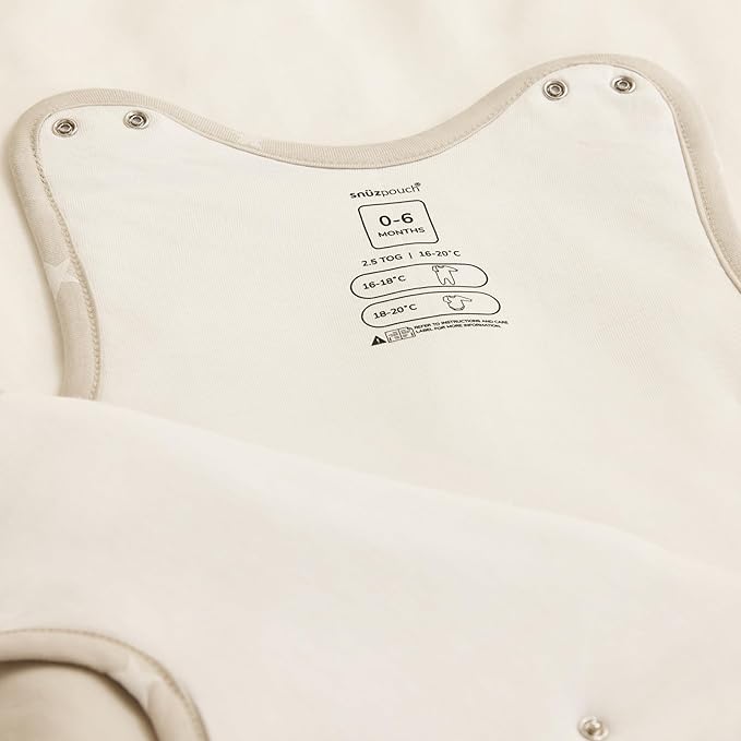 Snuz Baby Sleep Sack with Diaper Zip - Baby Sleeping Bag for Easy Diaper Changes, Super Soft Cotton Sleep Sacks in Summer or Winter Tog with Perfect Fit Poppers, Sand/Cloud, 2.5 Tog 18-36M