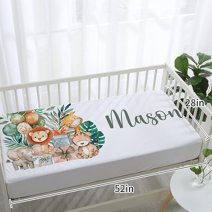 Custom Baby Crib Bedding Set, Personalized Name Lion Giraffe Design Crib Set 3 Pcs, Soft Double Layer Blanket, Crib Sheet & Room Rug, Ideal Nursery Decor Gift for Baby Girls Boys
