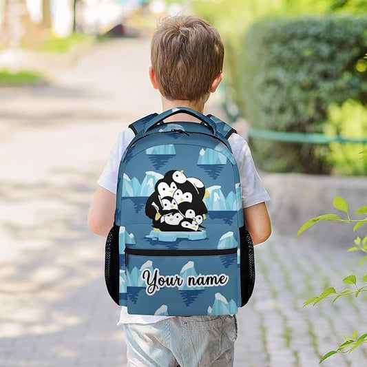COOPASIA Personalized Cute Penguin Backpack, 16 Inch Animal Theme Bookbag with Adjustable Straps, Durable, Lightweight, Large Capacity, School Backpack for Kids Girls Boys