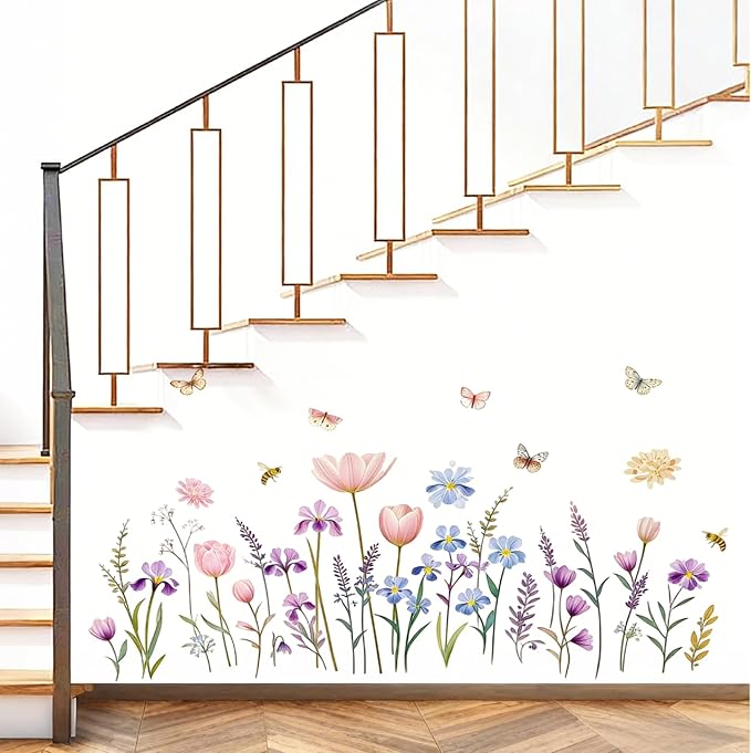 Boho Flower Wall Decals Wildflower Floral Dandelion Grass Wall Stickers Baby Nursery Girls Bedroom Kids Room Wall Decor