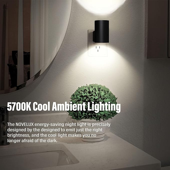 NOVELUX ETL Certified 5700K Night Light Plug in, Modern Night Lights Plug into Wall, Dusk to Dawn Sensor LED Nightlight, Cool White, Adjusted Brightness, Night Light for Kids,Hallway,Stairway, 2 Pack
