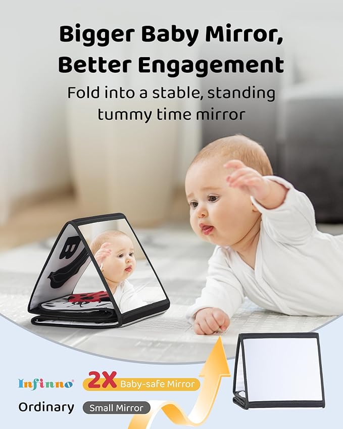 High Contrast Black and White Baby Toys for Newborn 0-6 Months – Contrast Cards & Sensory Baby Book with Mirror – Tummy Time Infant Toys for Visual Stimulation, Early Learning & Brain Development