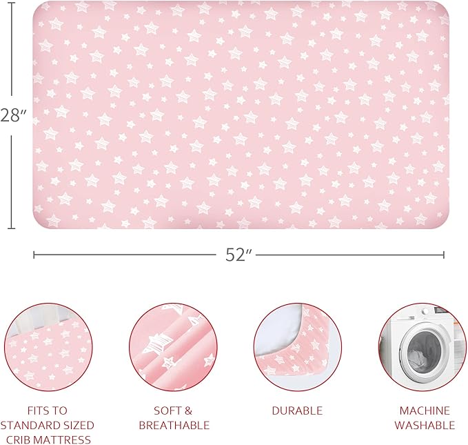 Crib Sheets & Waterproof Crib Mattress Protector for Boys 4 Pack Set, Viscose, Waterproof Crib Sheets Mattress Pad Cover, Grey & Pink