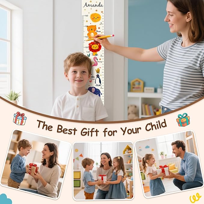 Personalized Name Baby Height Growth Chart Wall, Animal Canvas Kids Height Wall Chart Removable, Waterproof Height Chart Nursery Wall Decor for Baby Kids Toddlers