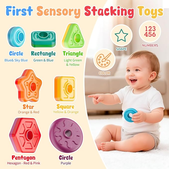 Baby Spinning Stacking Toys for Toddlers 1-3, Sensory Montessori Toy for 1 Year Old Girl Boy, Rainbow Ring Stacker Tower, Educational Learning Toy, Perfect Christmas Birthday Gifts