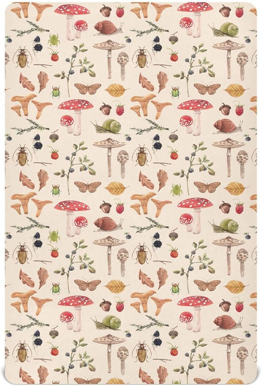 Fitted Crib Sheets for Baby Boys or Girls Soft Breathable Baby Play Yard Sheet for Standard Size Crib Mattress 52x28in Watercolor Safari Mushroom
