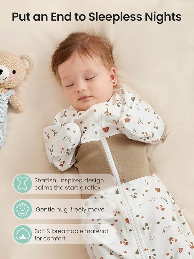 GROWNSY Transitional Swaddle Sleep Sack 3-6 Months, Starfish Design Baby Swaddle Sack, Dual-Zipper for Easy Diaper Changes, Proper Hip Development & Openable Foot Button, 12-20lbs, Bear Forest
