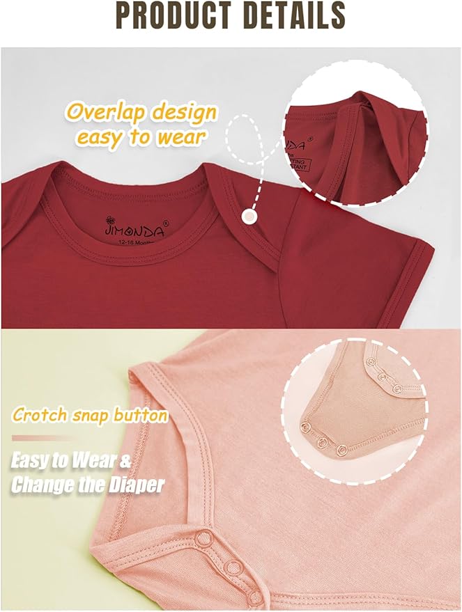 Bamboo Rayon Baby Bodysuit,Short Sleeve Bodysuits Solid Color Outfits for Infant Boys Girls Soft Clothes