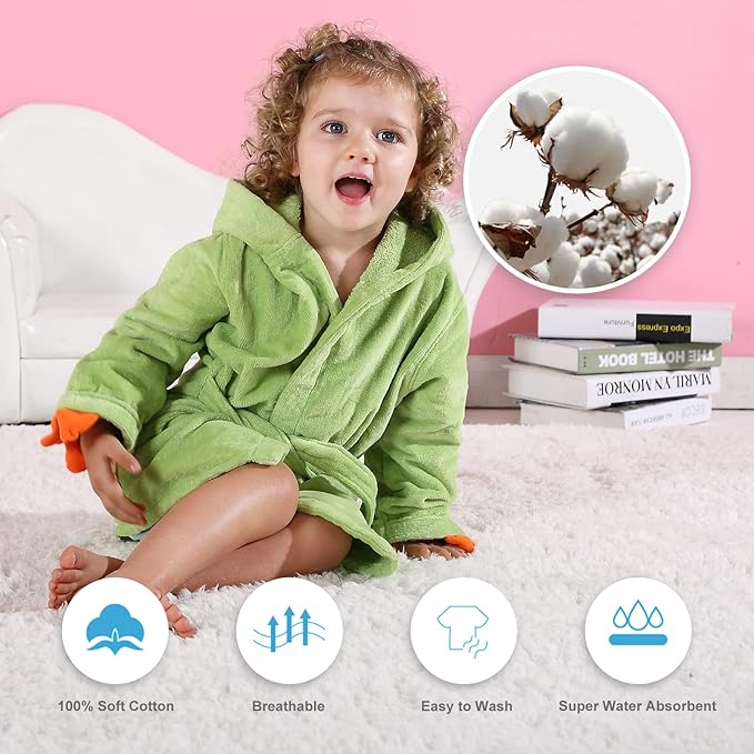 MICHLEY Girls Boys Robe Cotton Towel Baby Animal Dinosaur Style Hooded Bathrobe