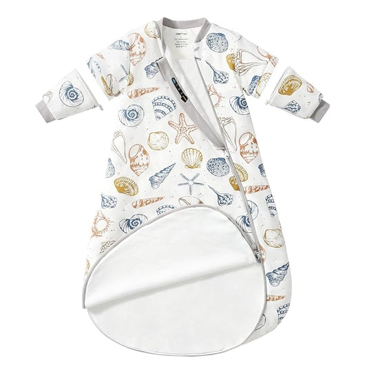 Baby Sleep Sack 18–24 Months, Cotton Sleep Sack with Detachable Long Sleeves, 1.0 TOG Wearable Blanket for Cooler Nights, 2-Way Zipper Toddler Sleeping Sack with Temperature Strip, Ocean