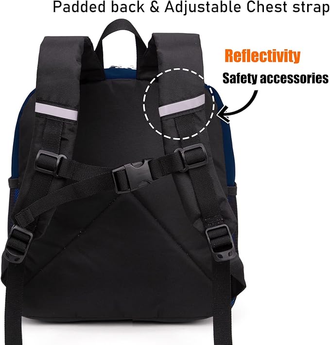 HawLander Little Kids Backpack for Boys or Girls, Toddler School Bag Fits 3 to 6 years old, Navy blue, 12 Inch