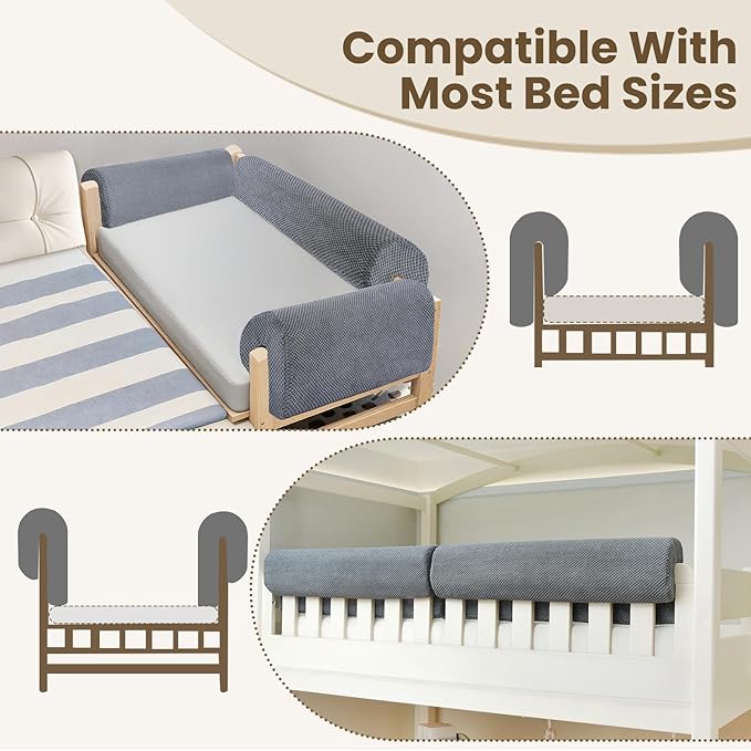 Toddler Bed Rail Bumpers - Anti-Fall | Anti-Collision | Multi-Height Compatibility | Washable Cover | Easy to Install | Fit Loft, Bunk & Floor Bed (3 Ft)
