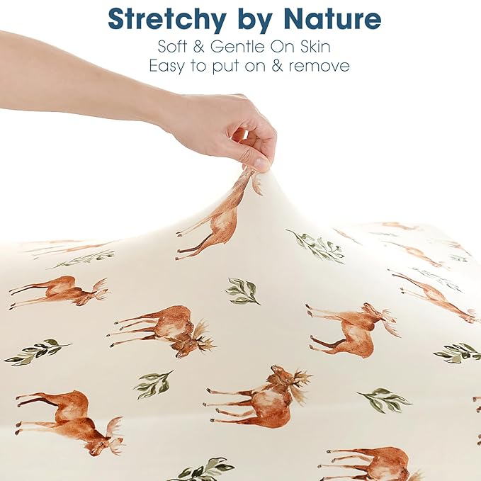GRSSDER Stretch Ultra Soft Jersey Knit Fitted Crib Sheets Set 2 Pack, Universal Fit All Standard Crib Mattress Pads Safe and Snug, Crib Fitted Sheet with Deep Pocket, Original Design for Unisex Baby