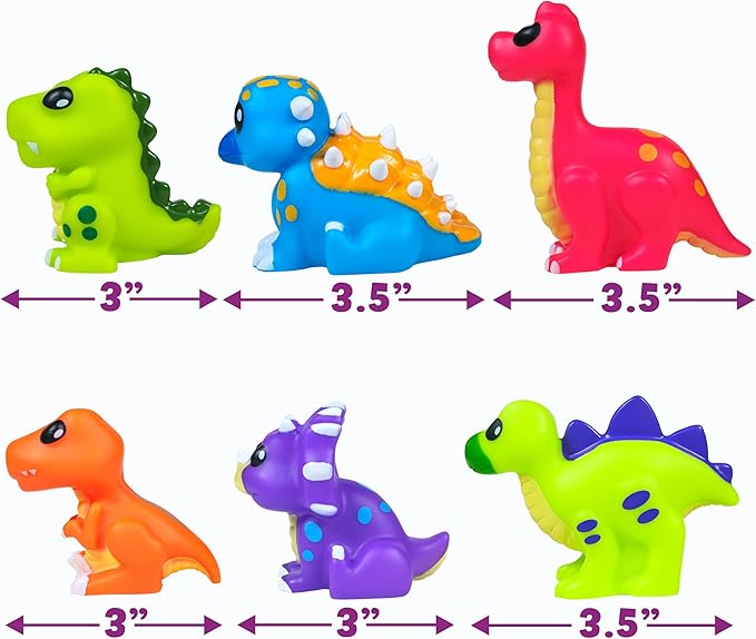 Tub Works® Dinosaur Mold Free Bath Toys, 6 Pack | Sealed, No Hole Bath Toys Design Keeps Moisture Out | Soft, Squeezable & Float on Water | Easy-Grip Baby & Toddler Bath Toy Set | Great Baby Pool Toys