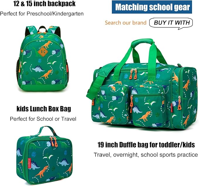 JinBeryl Toddler Backpack for Boys or Girls, Little Kids Backpack for Preschool or Kindergarten (Dinosaur Green, Mini)