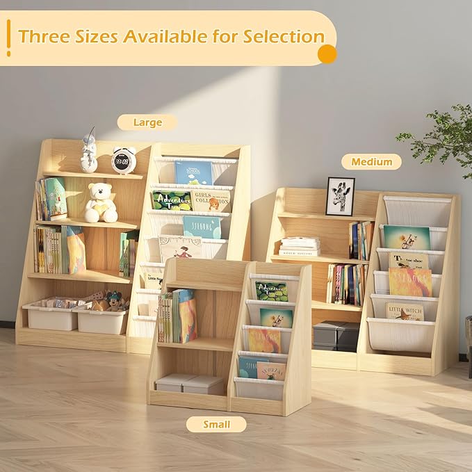 HedoAjim White 3 Tier Kids Bookshelf Toddler Book Rack for Book Toy Storage Organizer Children Bookcase 4 Sling Adjustable Book Display Shelf for Nursery Playroom Kids Baby Bedroom