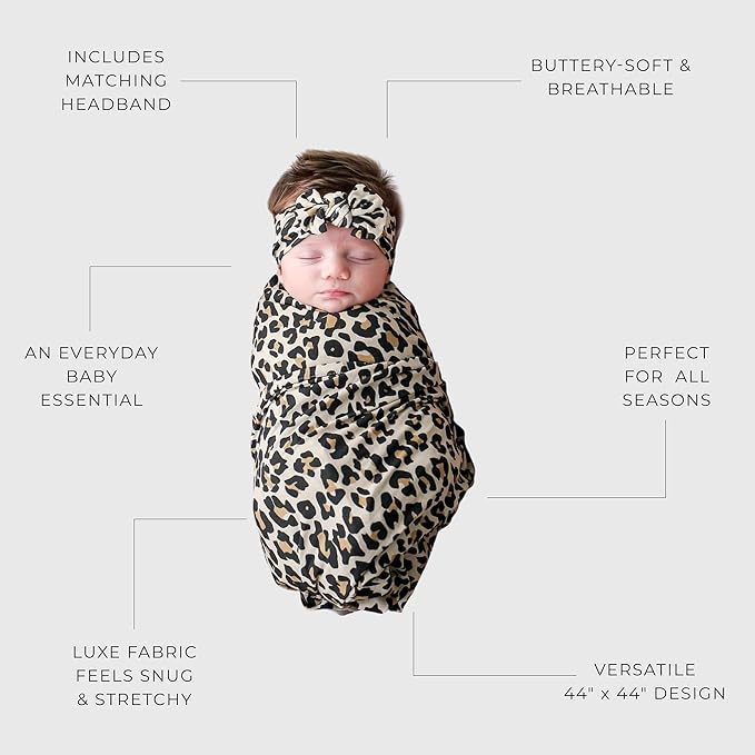 Posh Peanut Swaddle Blanket & Headband Set – Viscose from Bamboo Stretchy Baby Swaddle for Newborn Girls, Receiving Blanket or Nursing Cover