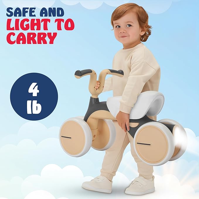 Henry & Colin Baby Balance Bike for Kids - No Pedal 4-Wheel First Bike, Toddler Walker for Boys & Girls, with Stylish Handle, Sturdy & Safe Design for 1-3 Year Olds