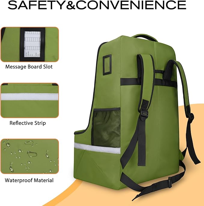 LARIPOP Car Seat Travel Bag for Airplane,Infant Seat Travel Bag with Shoulder Strap,Padded Car Seats Backpack with Reflective Stripes,Large Carseat Carrier Bag Travel Car Seat Cover,Green