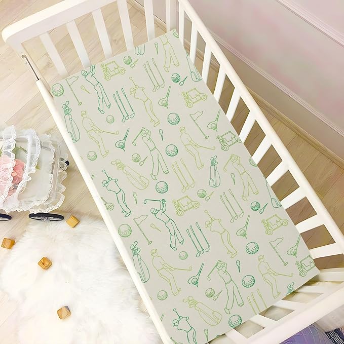 Fitted Crib Sheets for Baby Boys or Girls Soft Breathable Baby Play Yard Sheet for Standard Size Crib Mattress 39x27in Various Golf Images Player Pattern