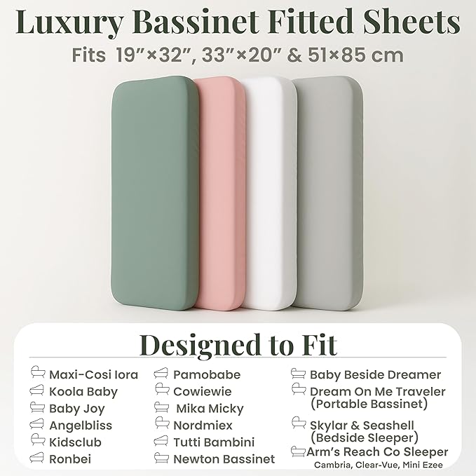 Newton Compatible Organic Bassinet Sheets, GOTS Certified Turkish Aegean Cotton, 35x19-33x20 for Maxi COSI Iora, Baby Delight, Mika Micky, Baby Bond and More Quality at First Touch - Rectangle