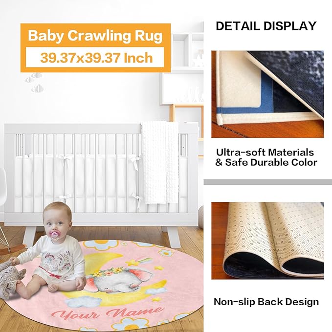 Custom Nursery Crib Bedding Set: Personalized Nursery Decor Baby Blanket Fitted Crib Sheet Changing Pad Cover Baby Room Rug Sleeping Elephant Moon Pattern Gift Idea(Fixed Size)