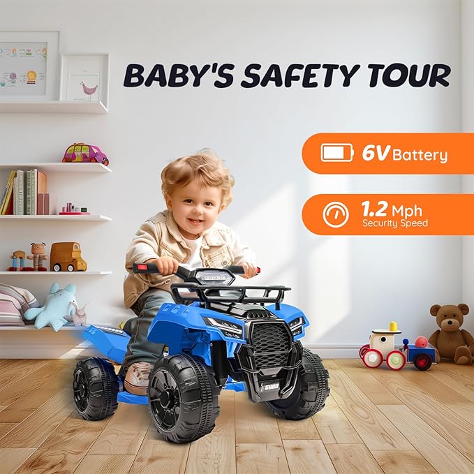 ATV for Kids, 6V Battery Powered Toddler 4 Wheeler w/Music, Light, 1.2mph Max Speed, Kids ATV 4 Wheeler for Toddlers Aged 1.5-3 Years Old, Blue