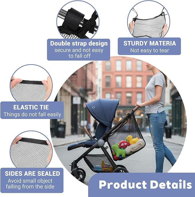 Thinp Side Sling Stroller Organizer, Mesh Stroller Cargo Net Storage Bag Universal Strollers Caddy Bag Accessories Fits for Uppababy, Nuna, MINU, Butterfly (Black)