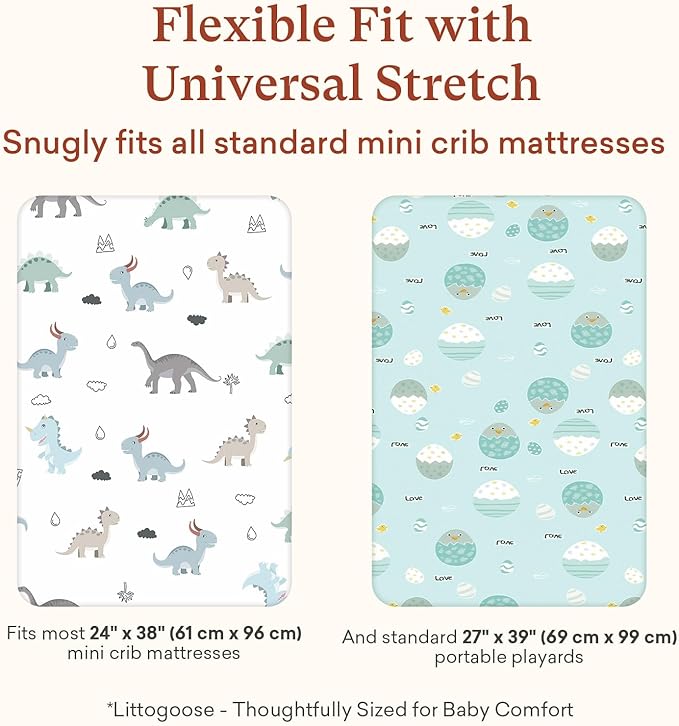 Graco Pack and Play Mattress Sheets Fitted, Mini Crib Sheets 2-Pack for Pack 'n Play Mattress, Stretchy Playard Sheets