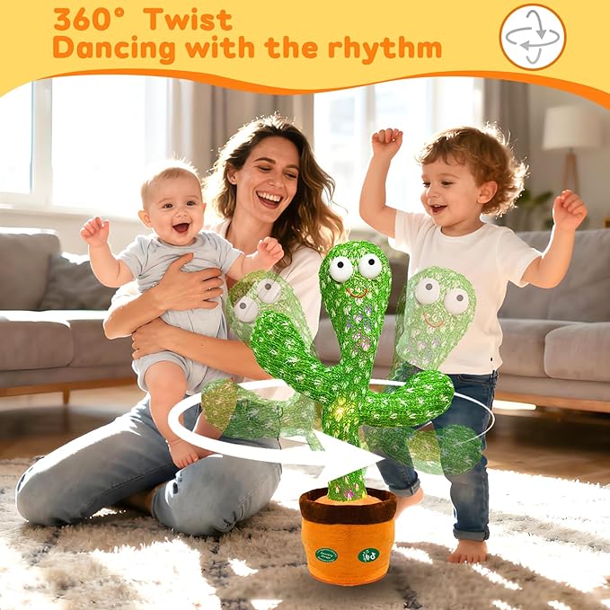 Christmas Dancing Talking Cactus Toy Mimics Back, Cactus Baby Toy Singing Mimicking Repeating Recording, Silly Sunny The Cactus Gift Yarn Bag Wrapped with 3xAA Battery (Volume Adjustment)