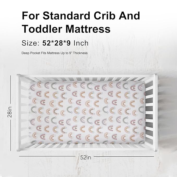 Boho Rainbows Hearts Baby Crib Sheets Boy Girl 52"x28" Colorful Rainbow Cloud Star Soft Breathable Crib Mattress Cover Rainbow Lovers Gift Fitted Baby Sheet for Standard Crib and Toddler Bed Mattress