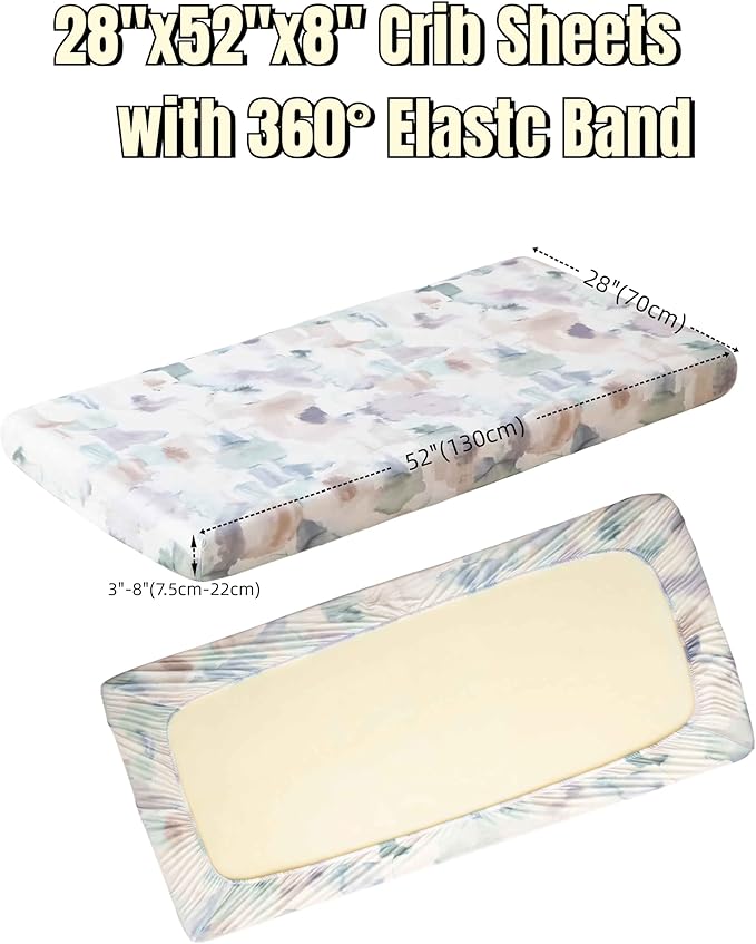 SDY Jersey Crib Sheets for Baby Boys and Girls,52”x28”x8, 2 Pack,Neutral Standard Oval/Retangle Fitted Crib Sheets for Toddler,Super Soft Breathable
